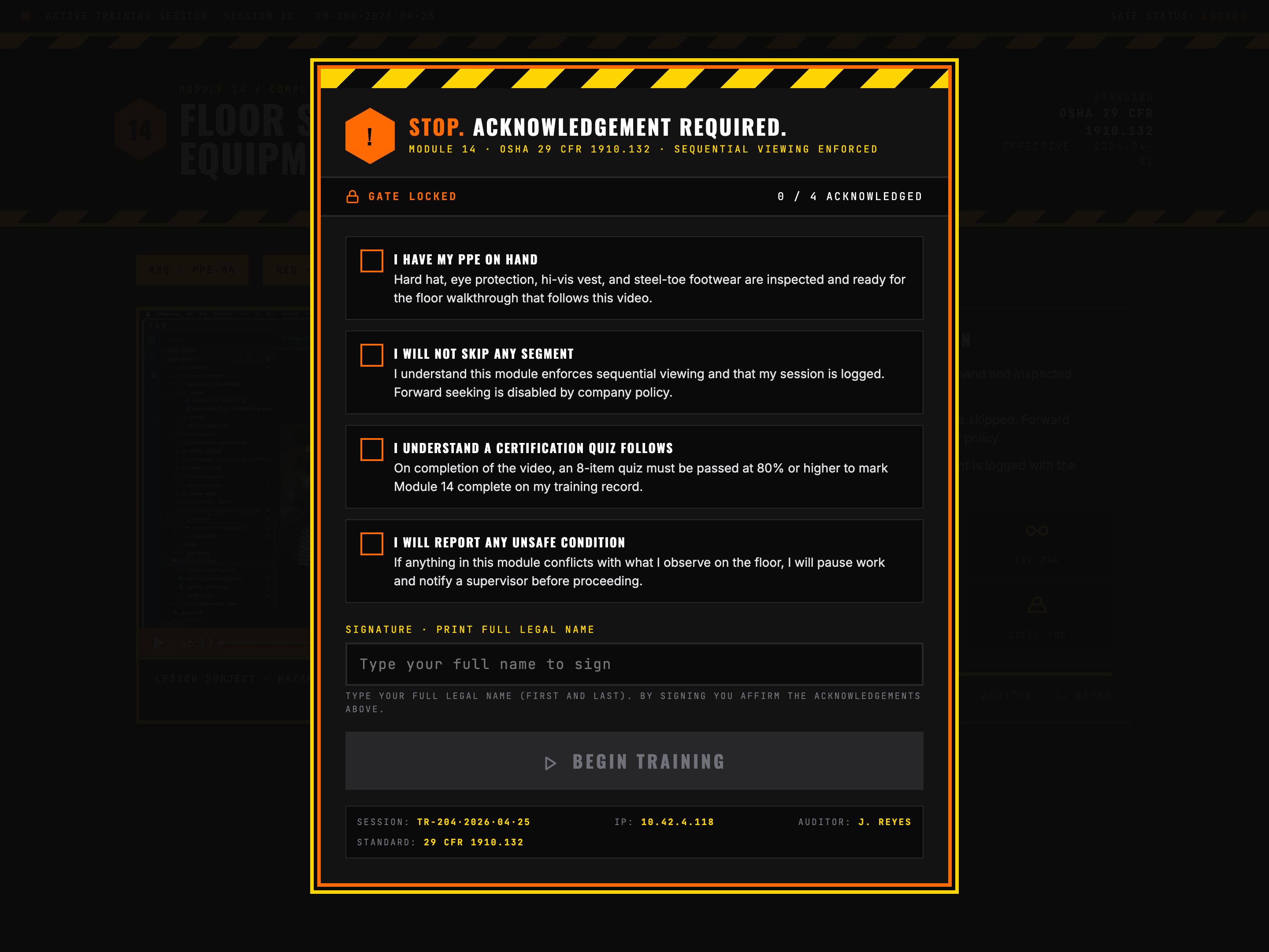 Acknowledgement Gate — Lesson Unlock Page preview
