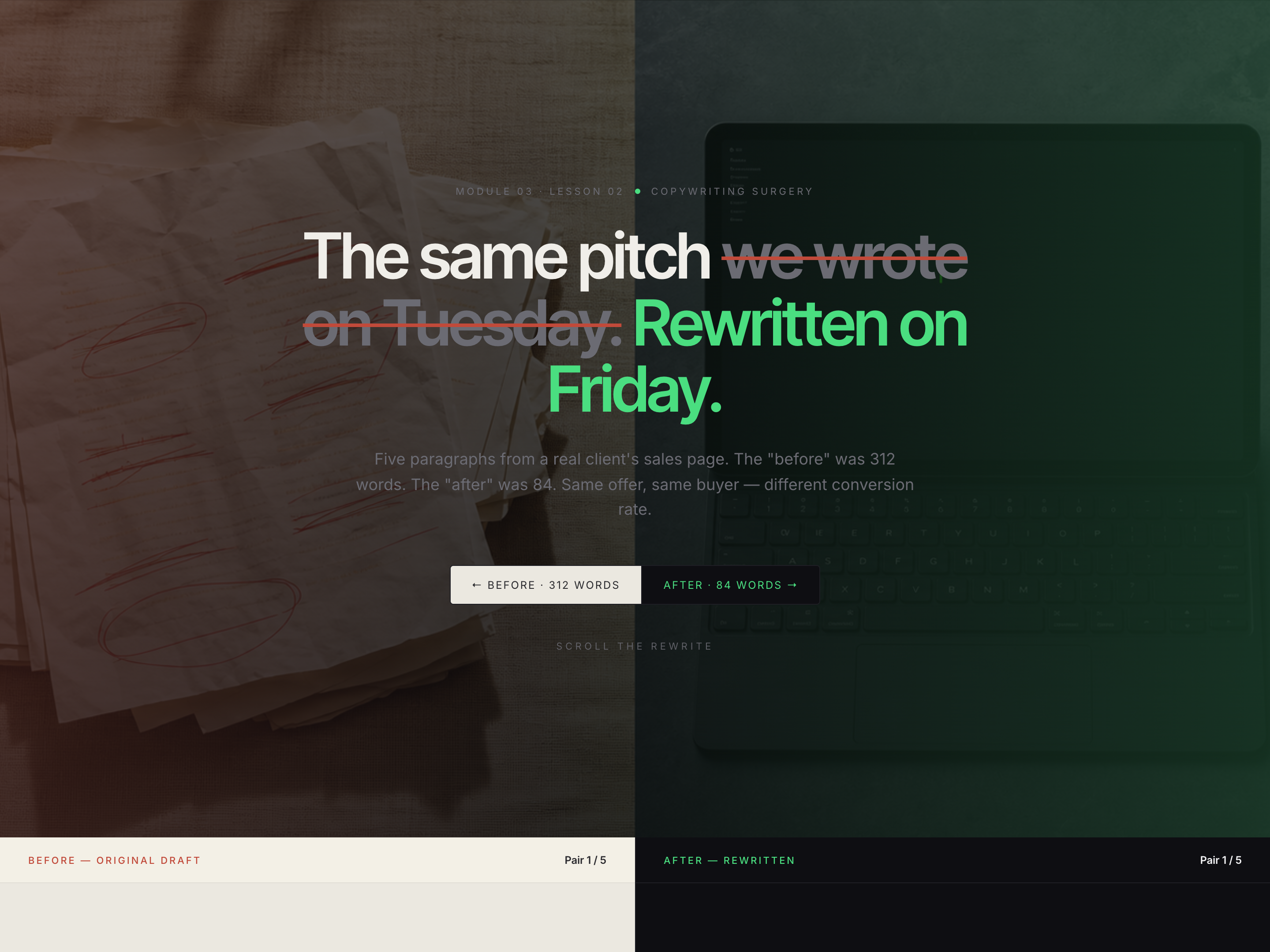 Bilateral Split-Scroll — Synced Before/After Lesson preview