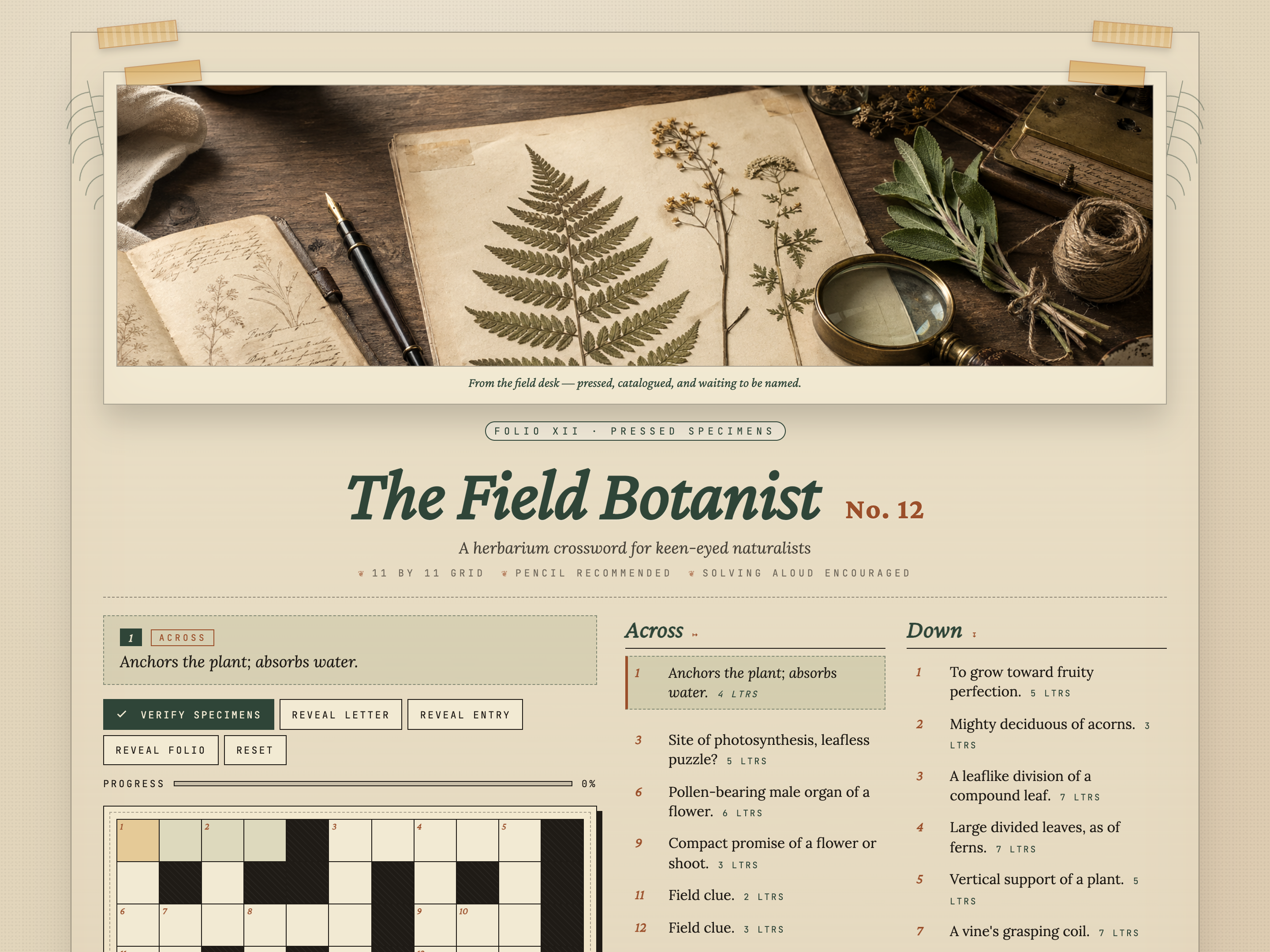 Crossword Puzzle — Field Guide / Naturalist Variant preview