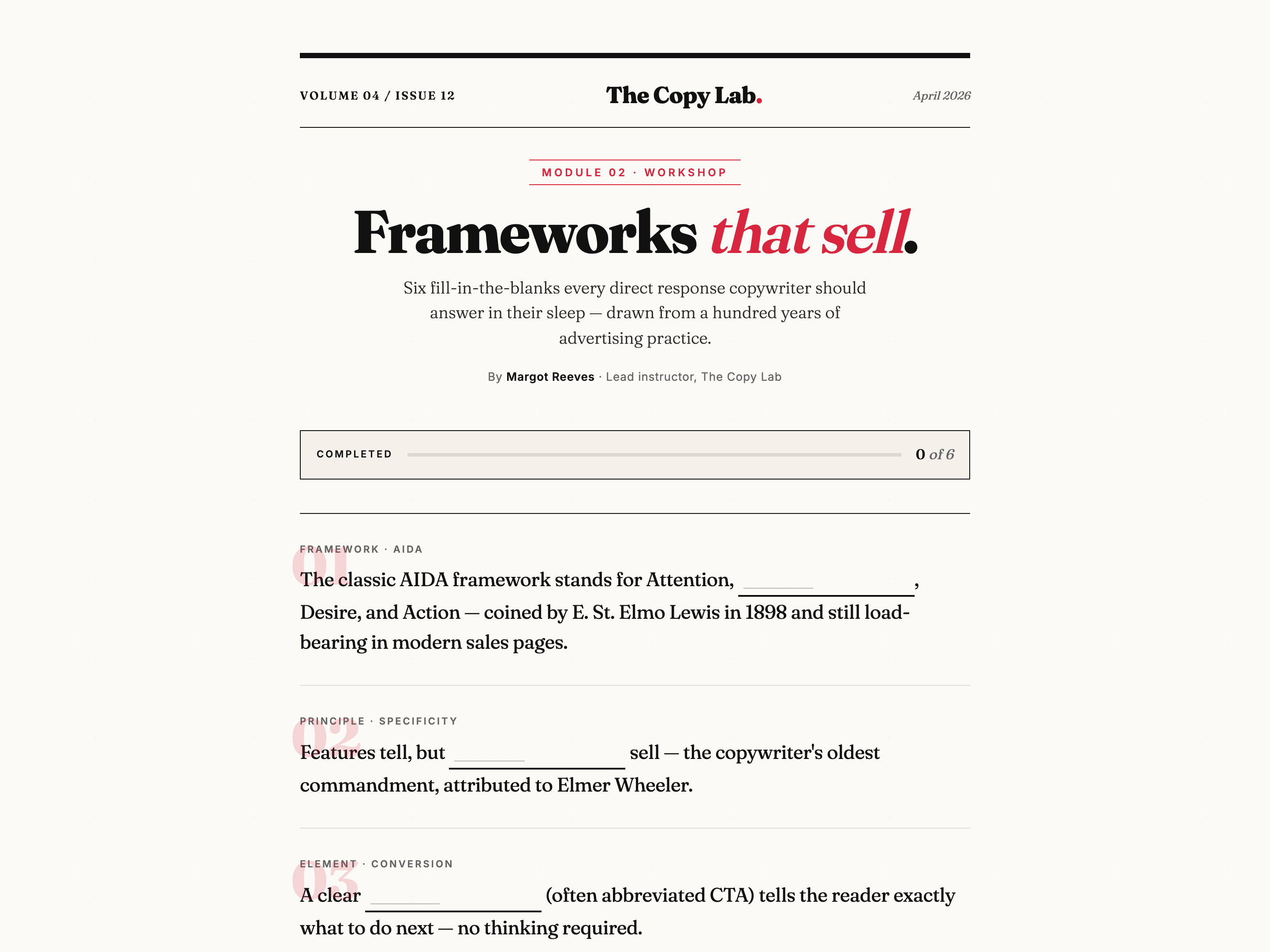 Fill-in-the-Blanks Cloze Activity — Copy Lab / Frameworks Variant preview