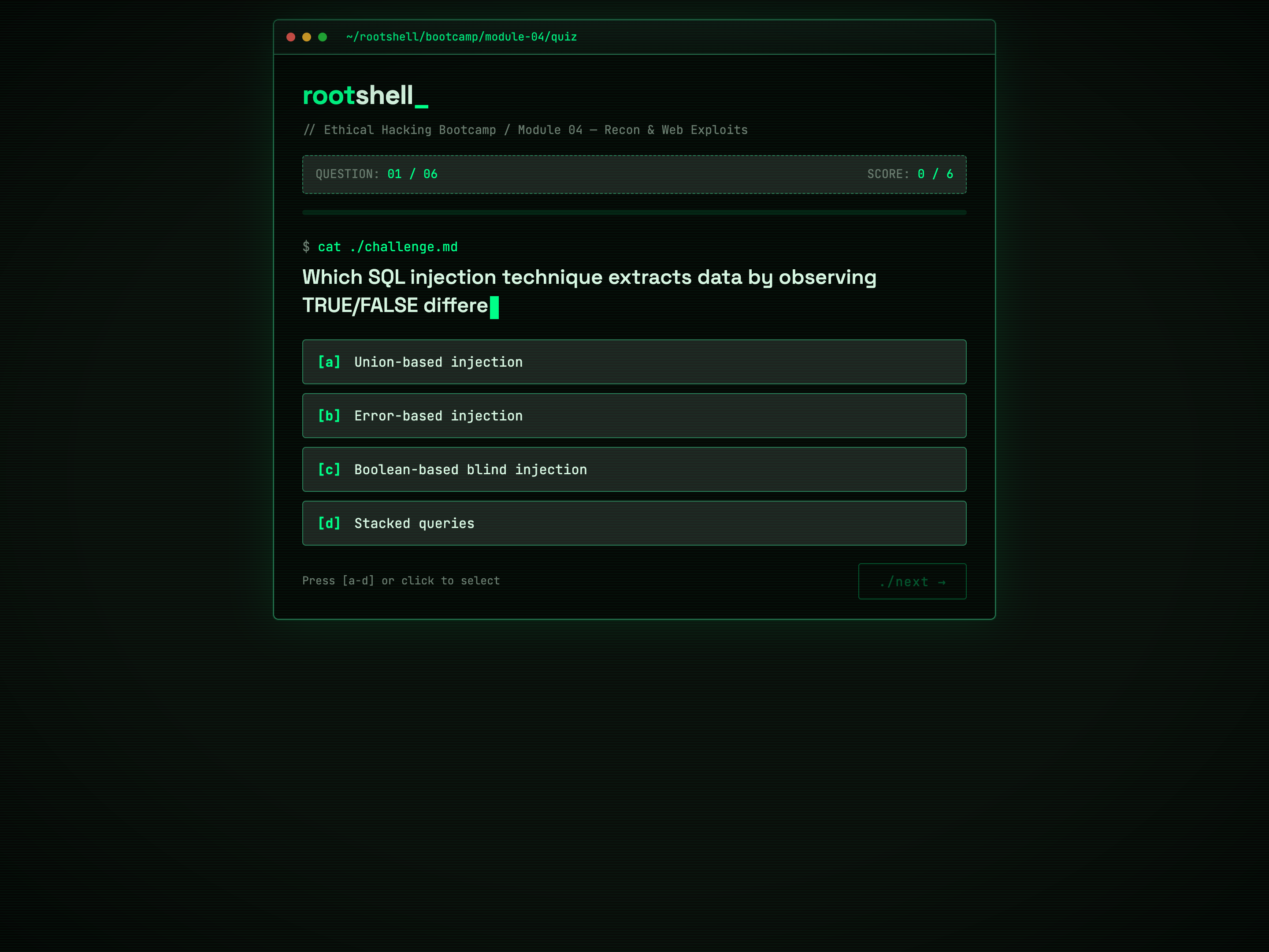 Multiple Choice Quiz — Code/Terminal Variant preview