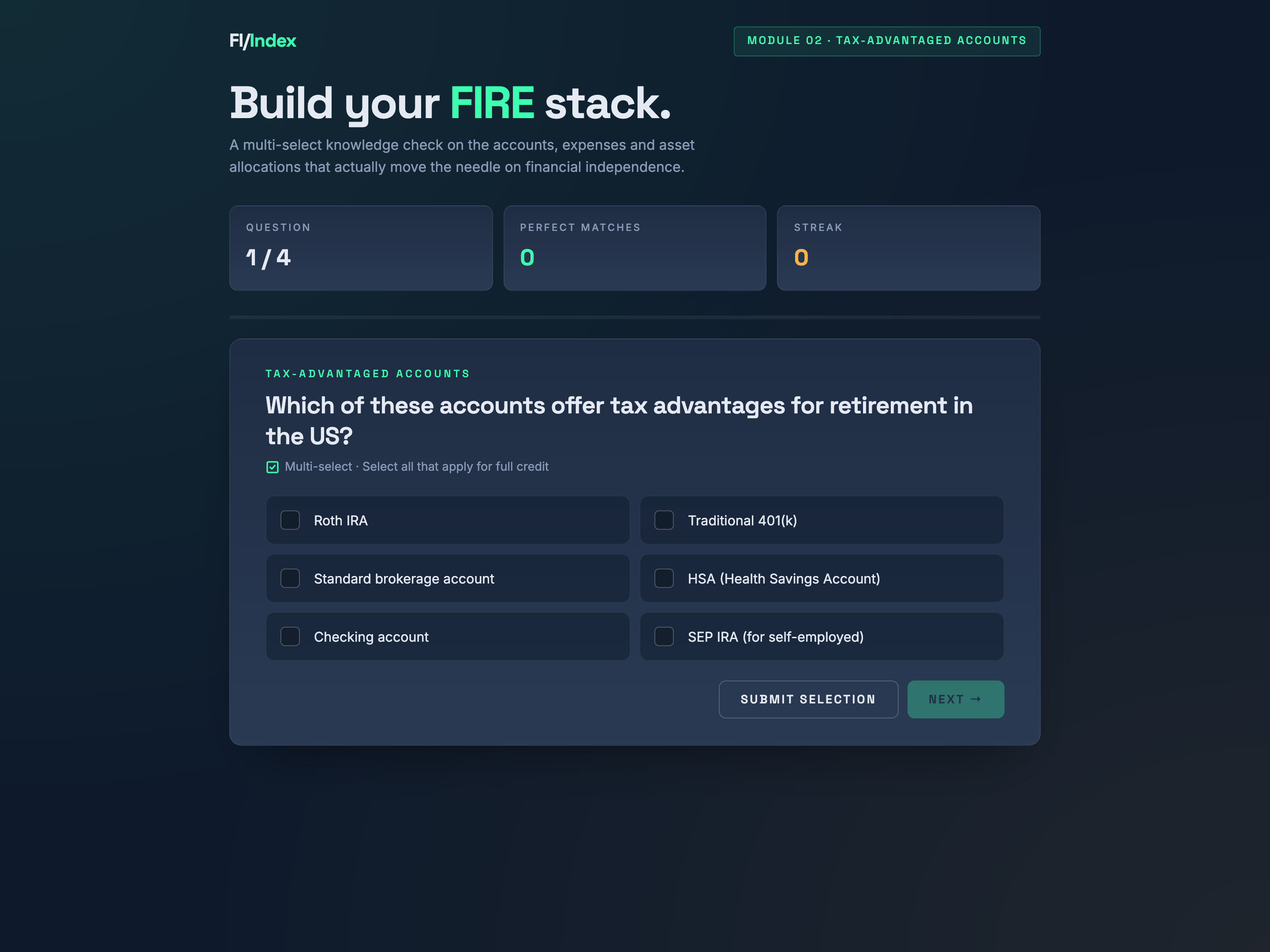 Multiple Select Quiz — FinTech/Index Variant preview