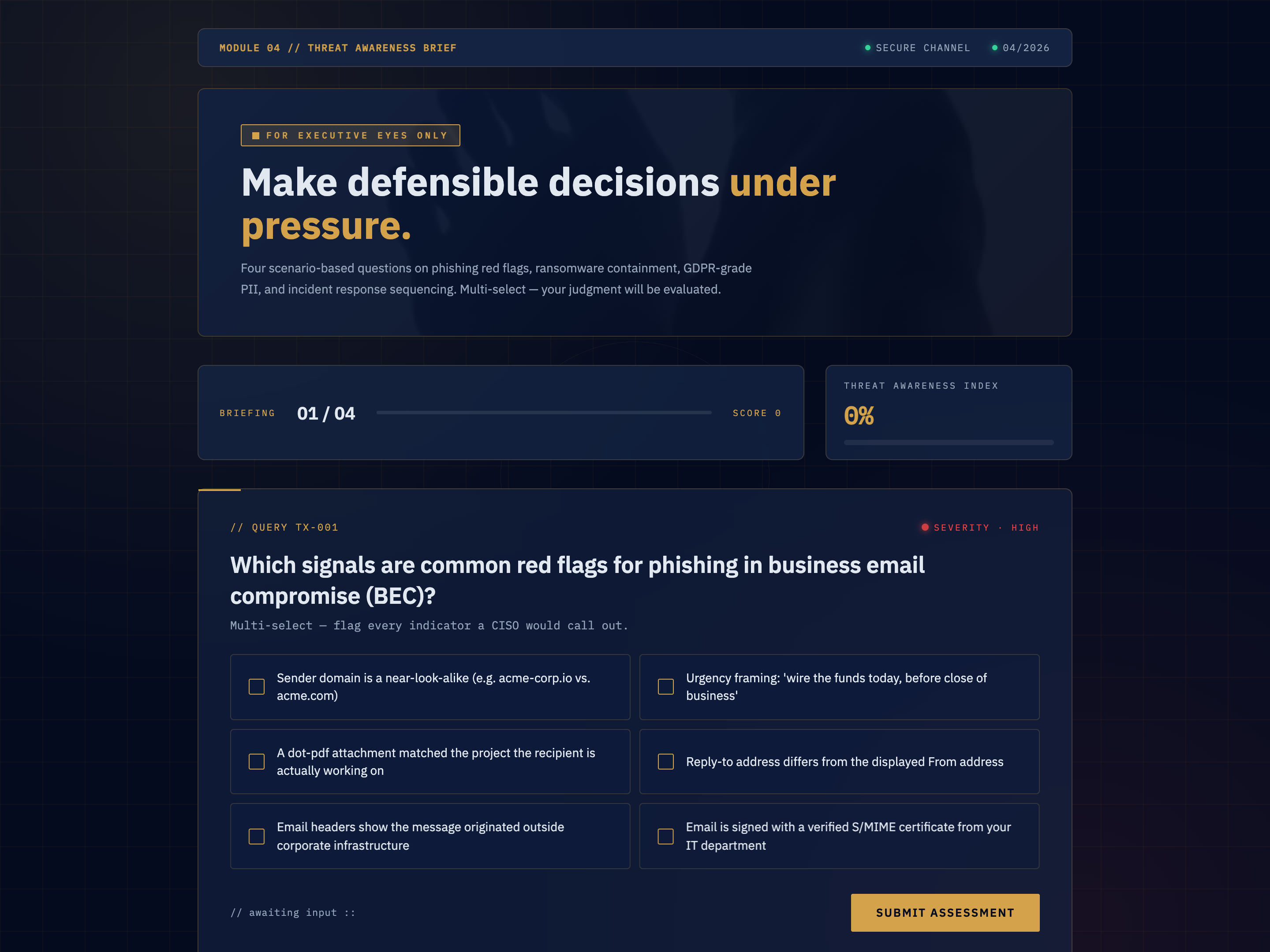 Multiple Select Quiz — Executive/Boardroom Variant preview