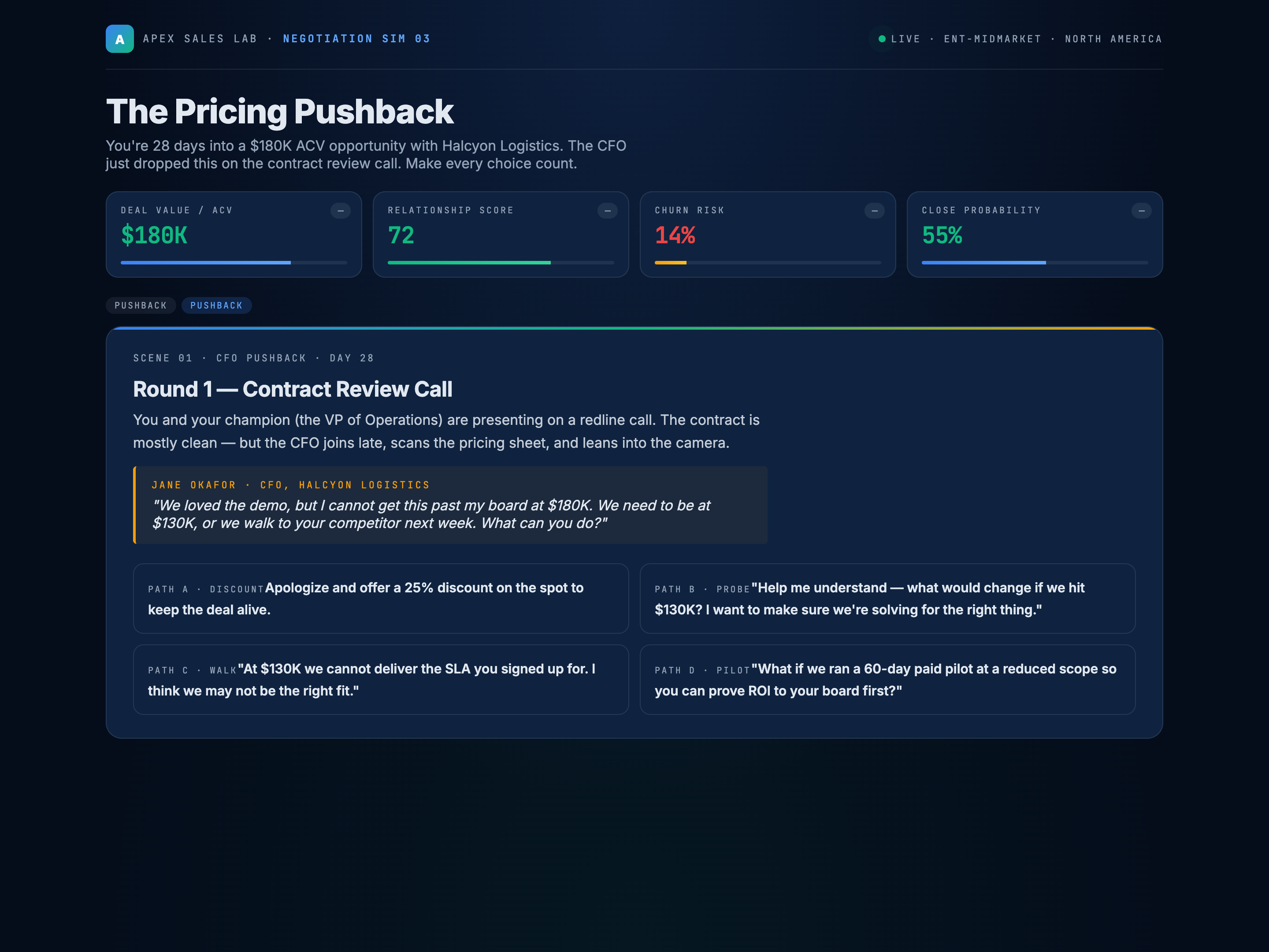 Scenario Branching — Sales / Negotiation Variant preview