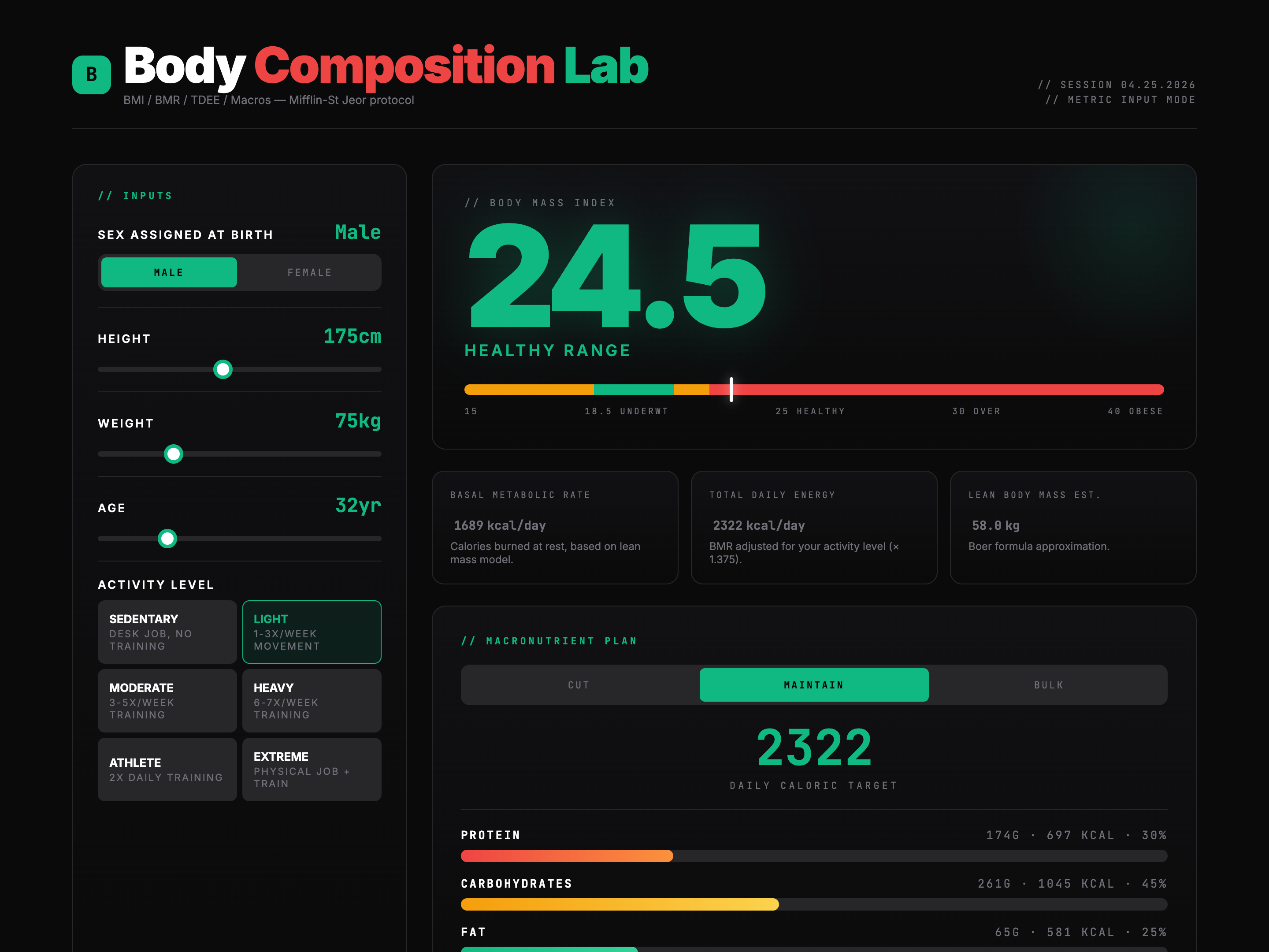 Interactive Sliders — Body Composition Lab Variant preview