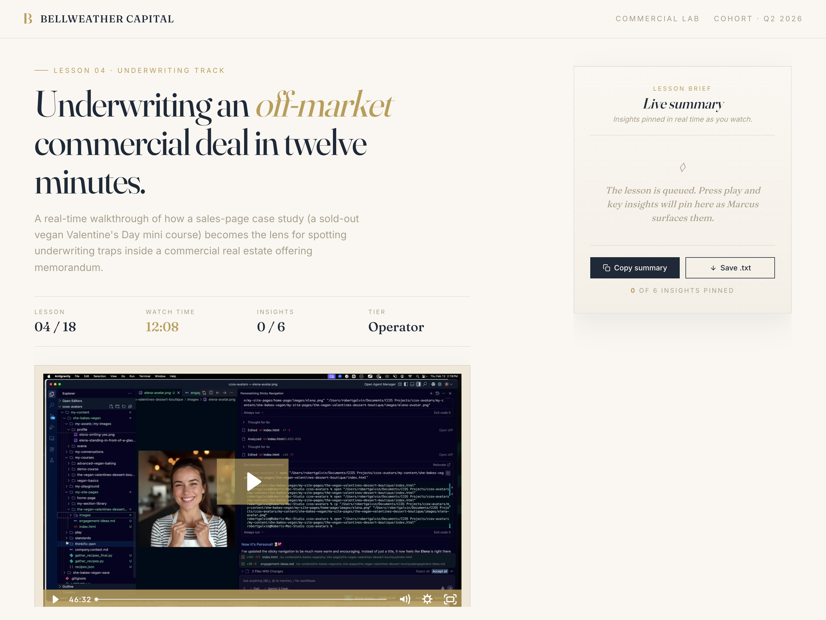 Summary Sidebar Lesson — Running Notes Beside the Video preview