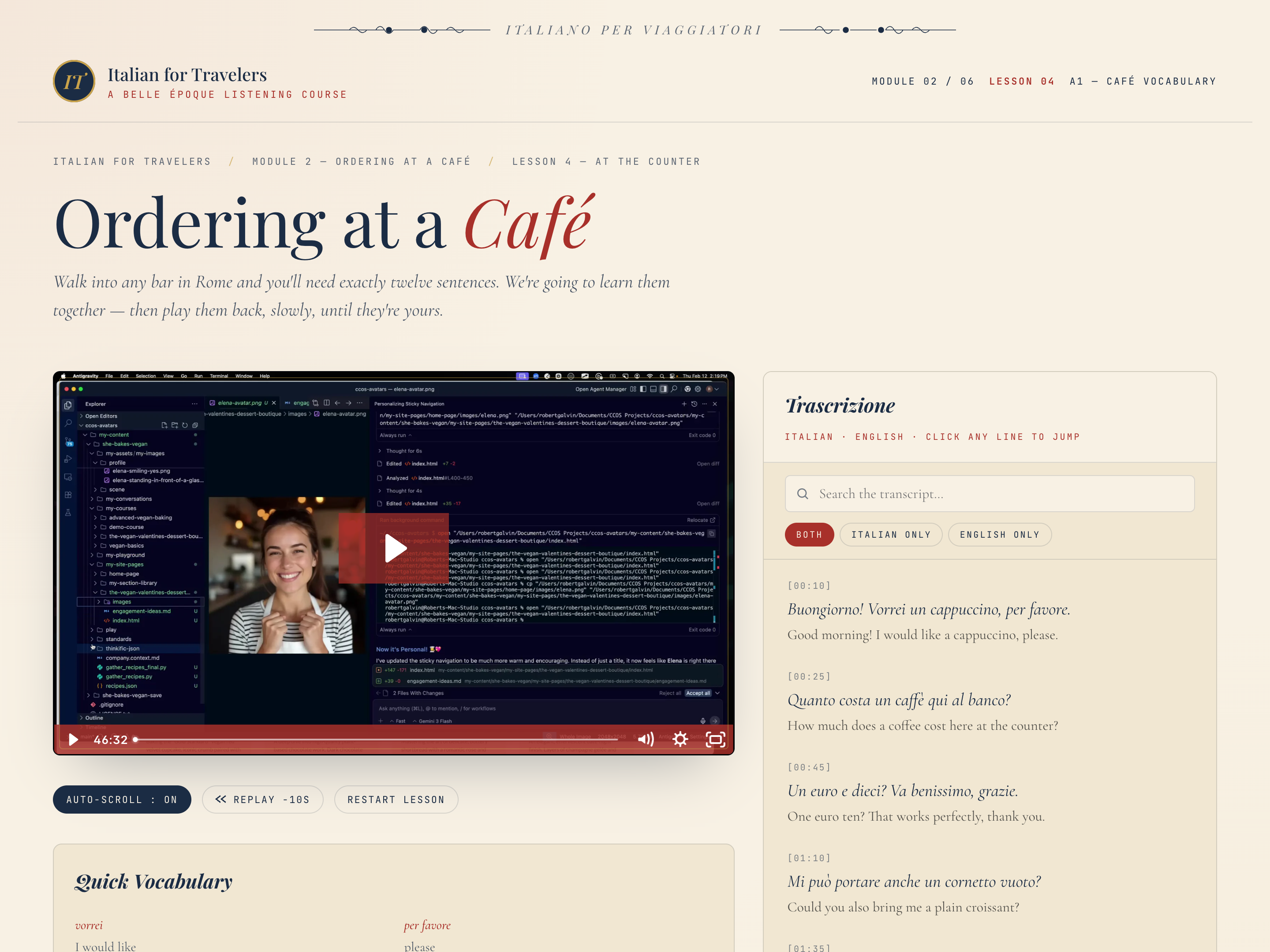 Synced Transcript Video Lesson — Click-to-Jump Variant preview