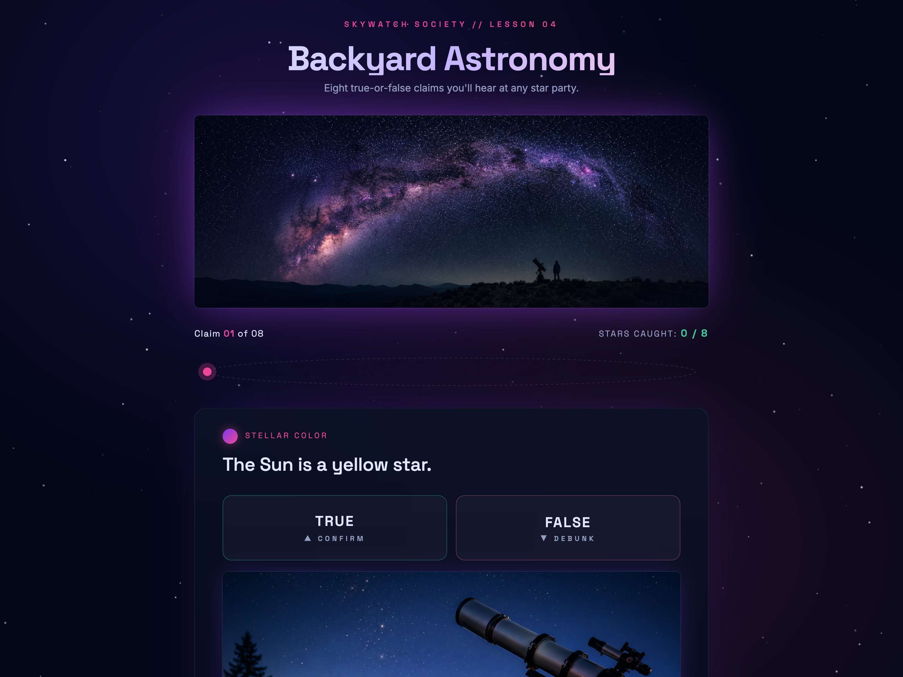 True / False Knowledge Check — Cosmic / Skywatch Variant preview