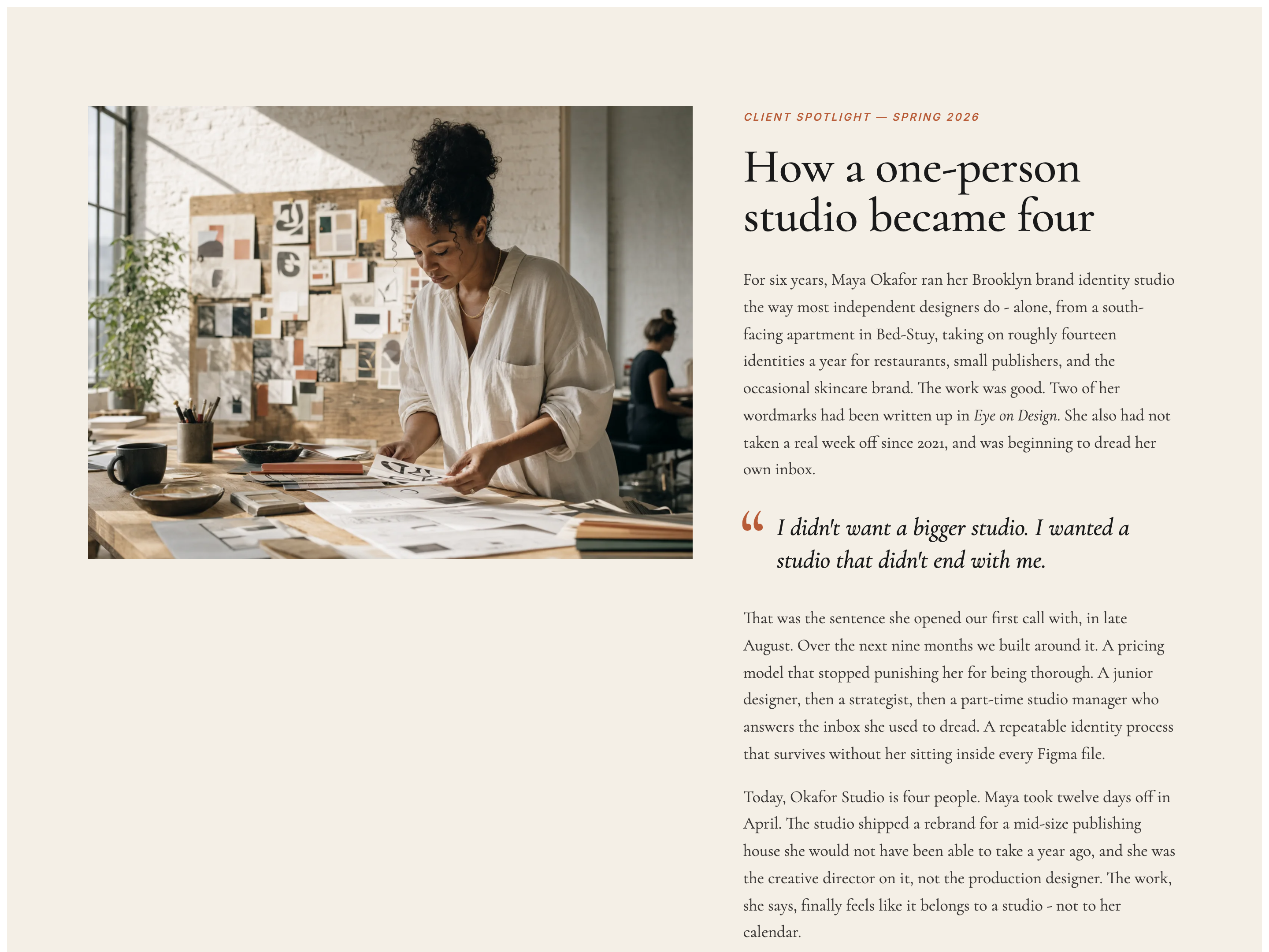 Client Spotlight Feature — Single-Story Proof Block preview