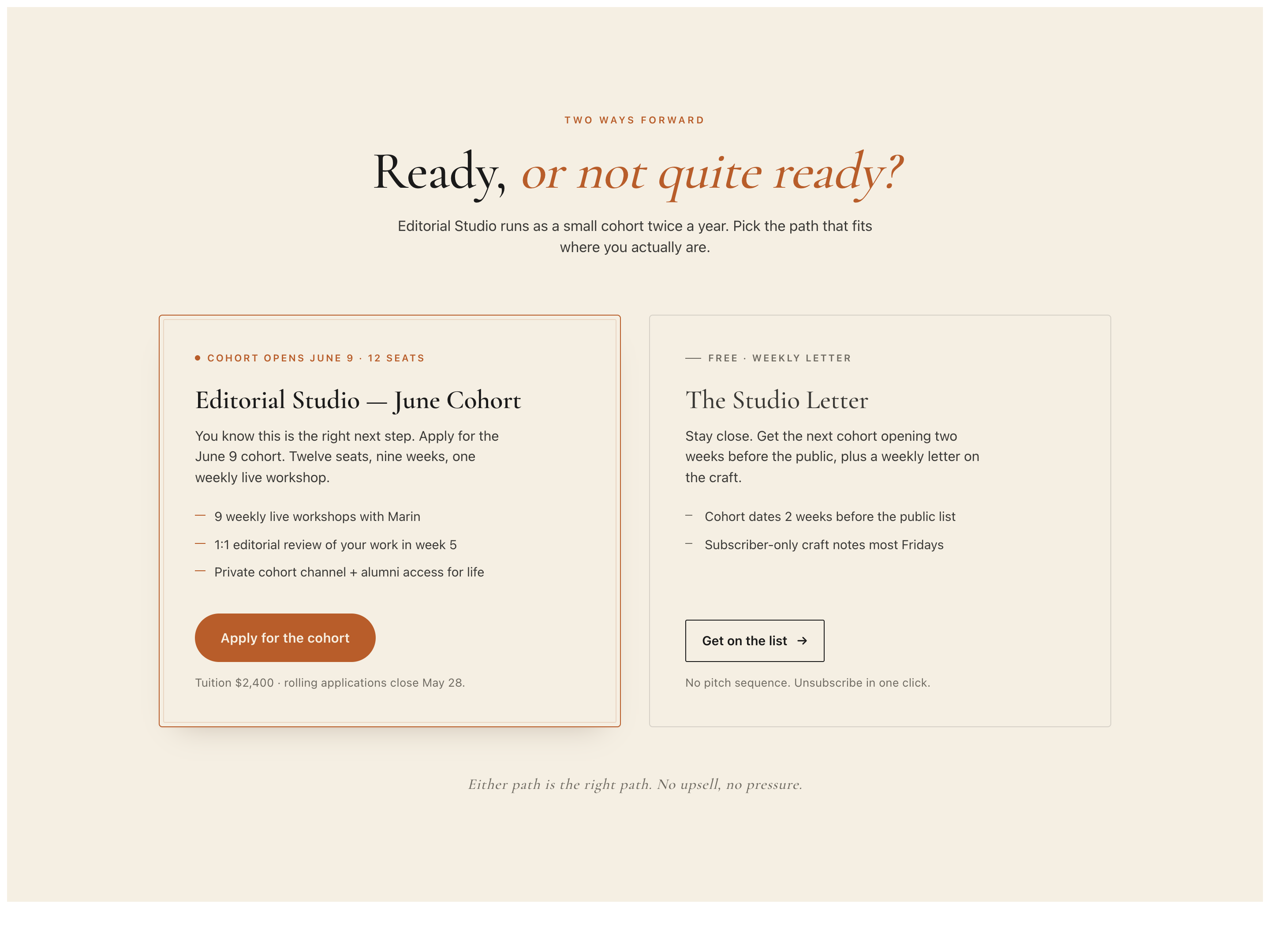Dual Path CTA — Two-Choice Decision Block preview