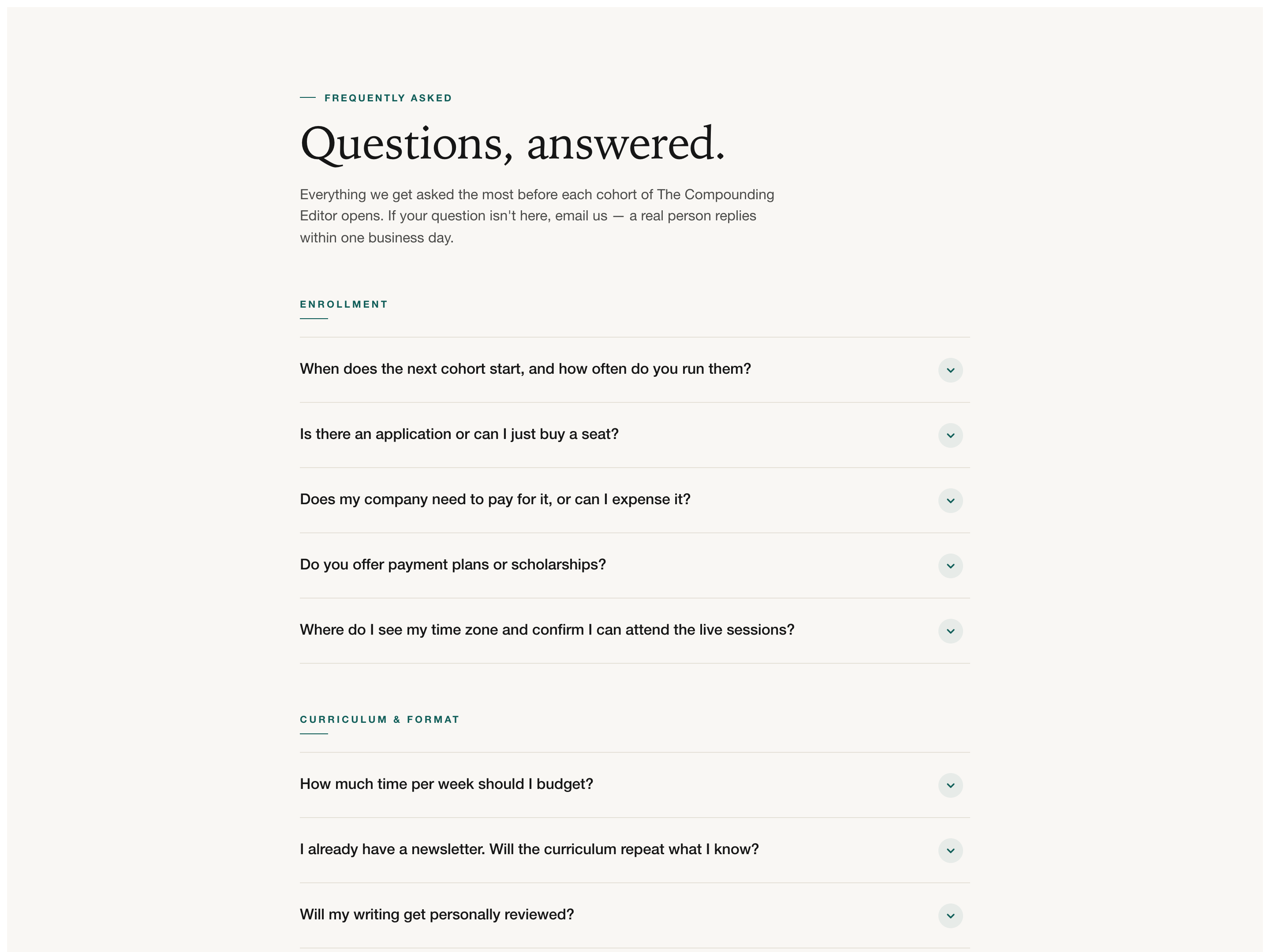 Grouped Accordion FAQ — Pre-Enrollment Variant preview