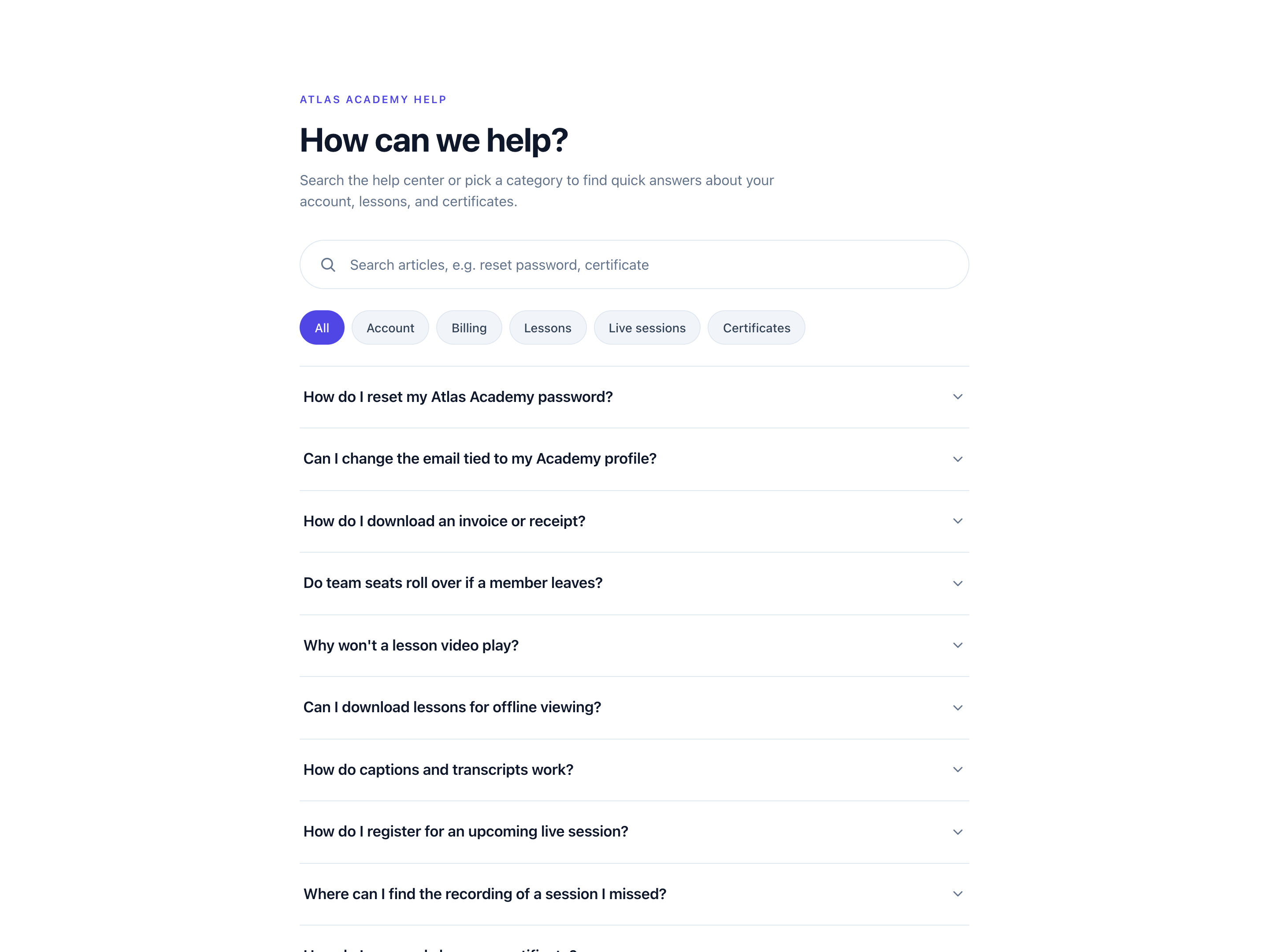 Searchable FAQ — Help-Center Landing Variant preview