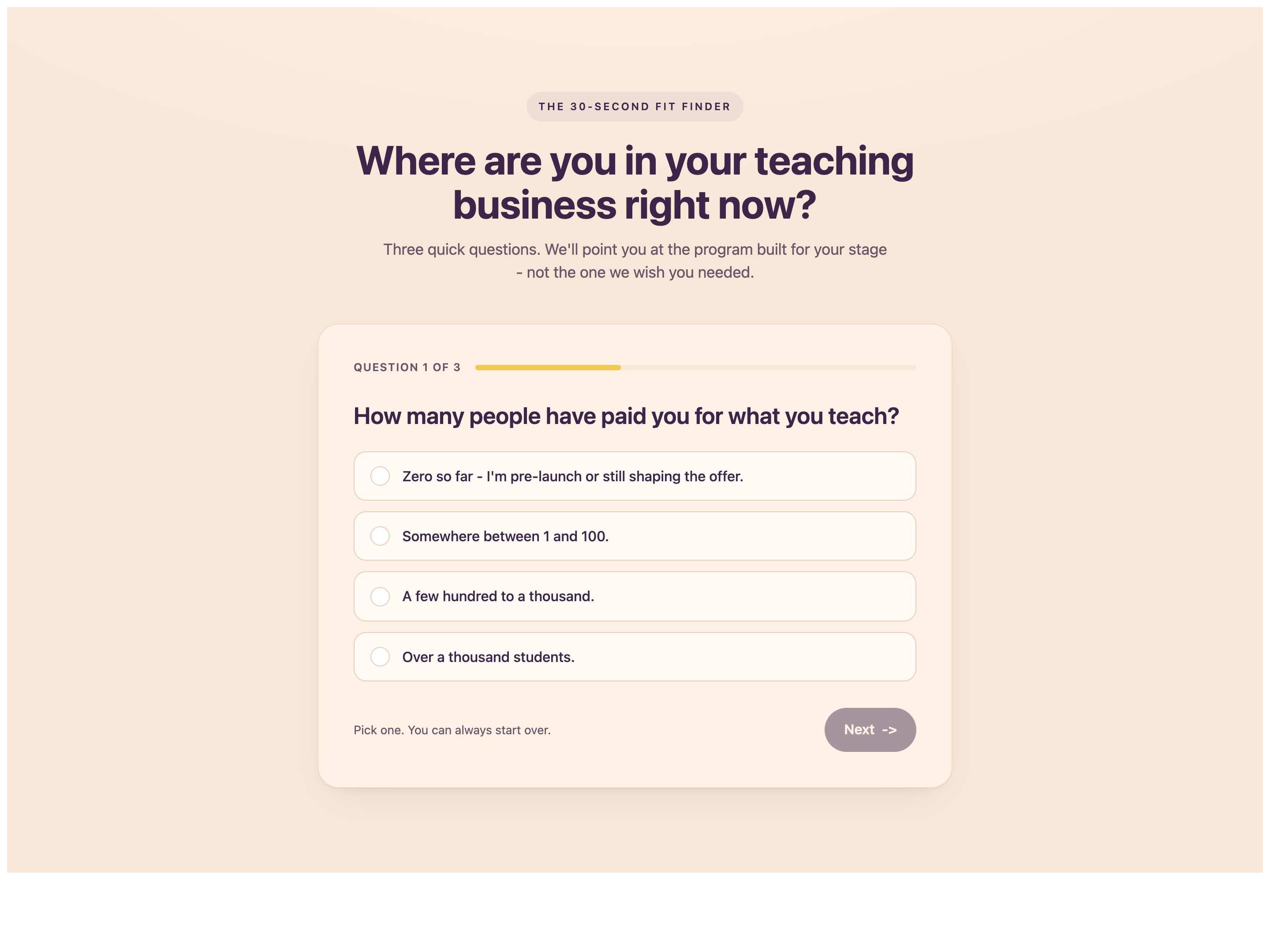 Diagnostic Quiz Router Hero — Self-Select Variant preview