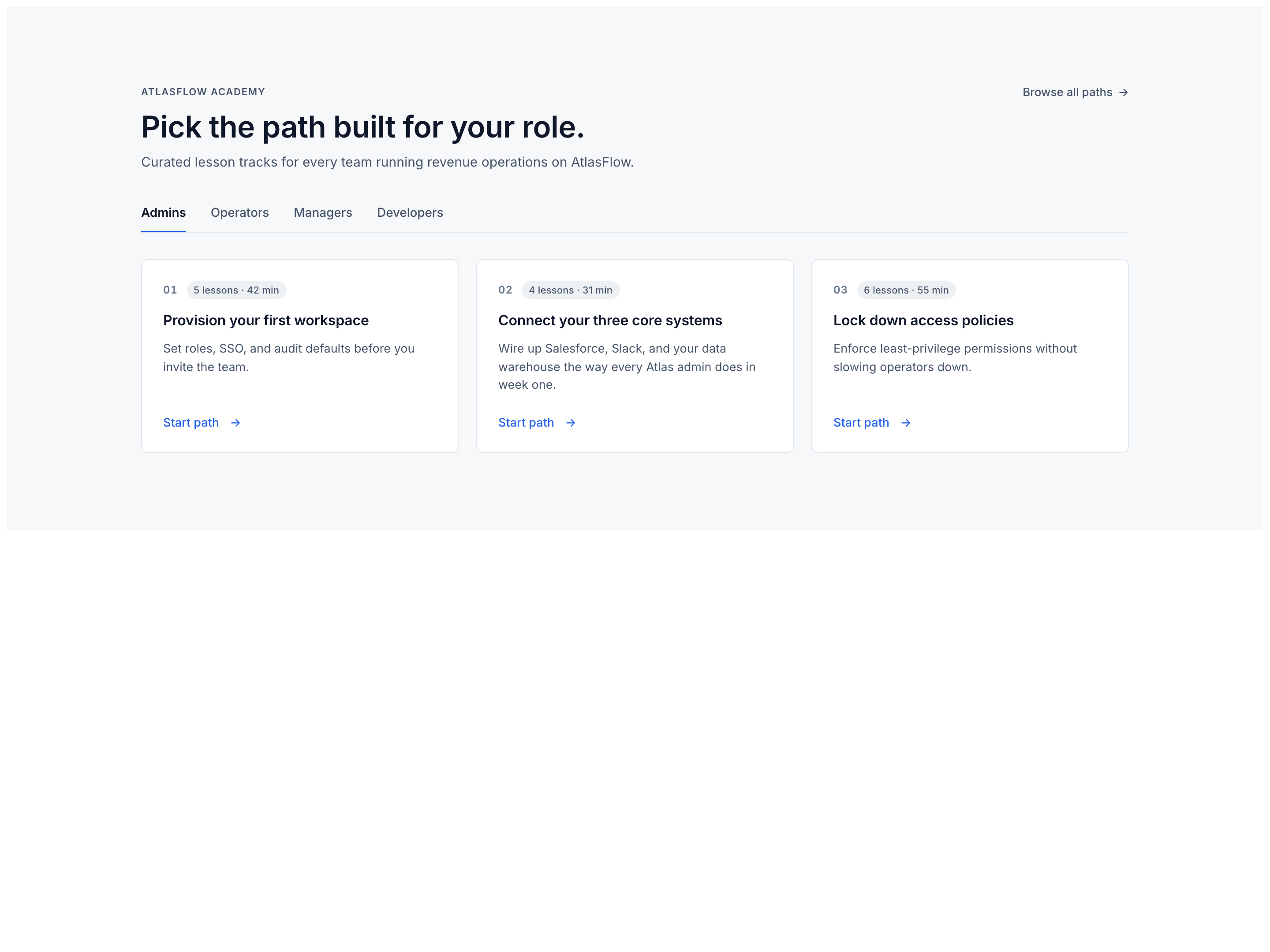 Product Academy Tabs Hero — Role Self-Select Variant preview