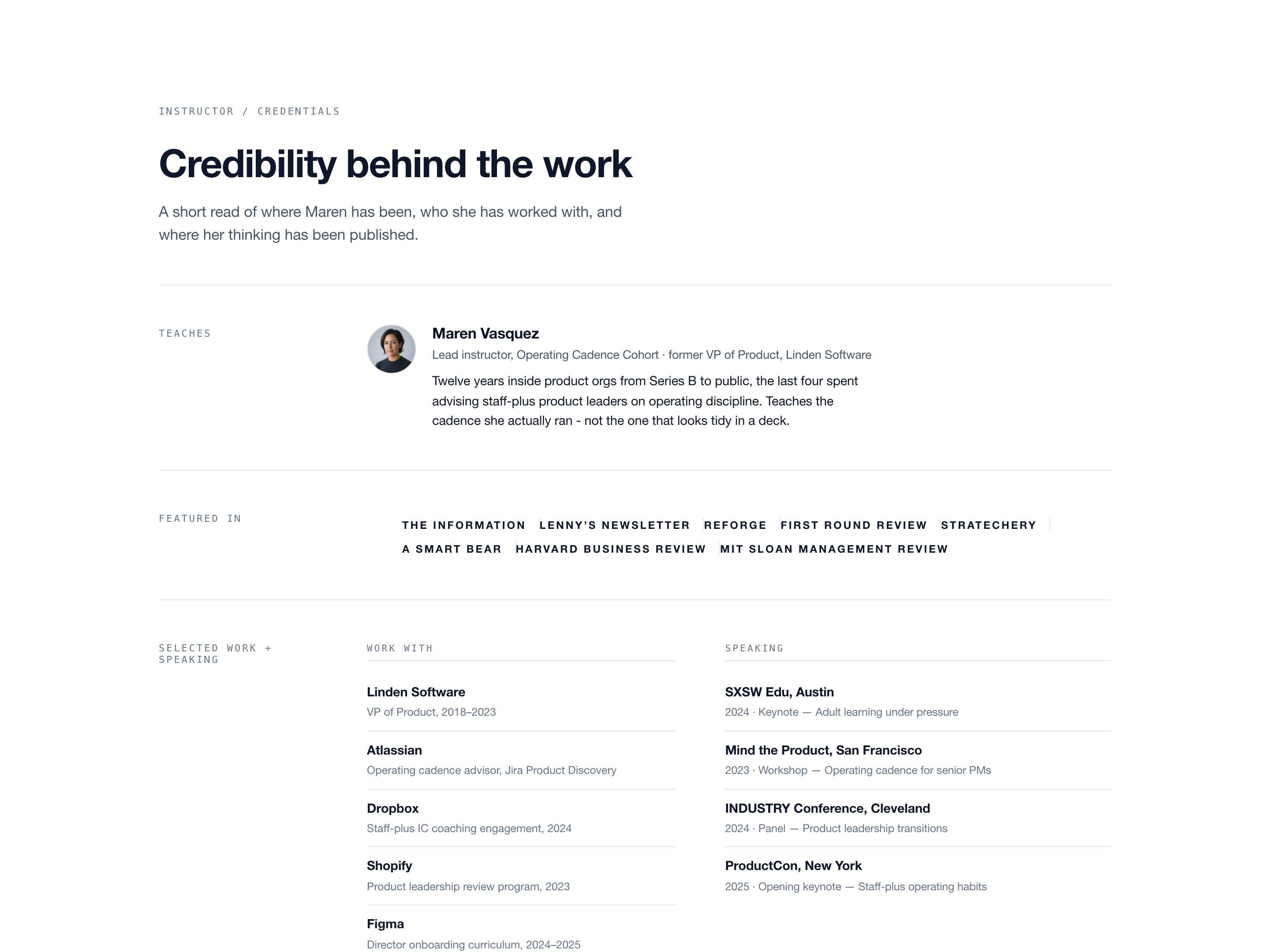 Instructor Credentials and Press — Trust Strip Variant preview