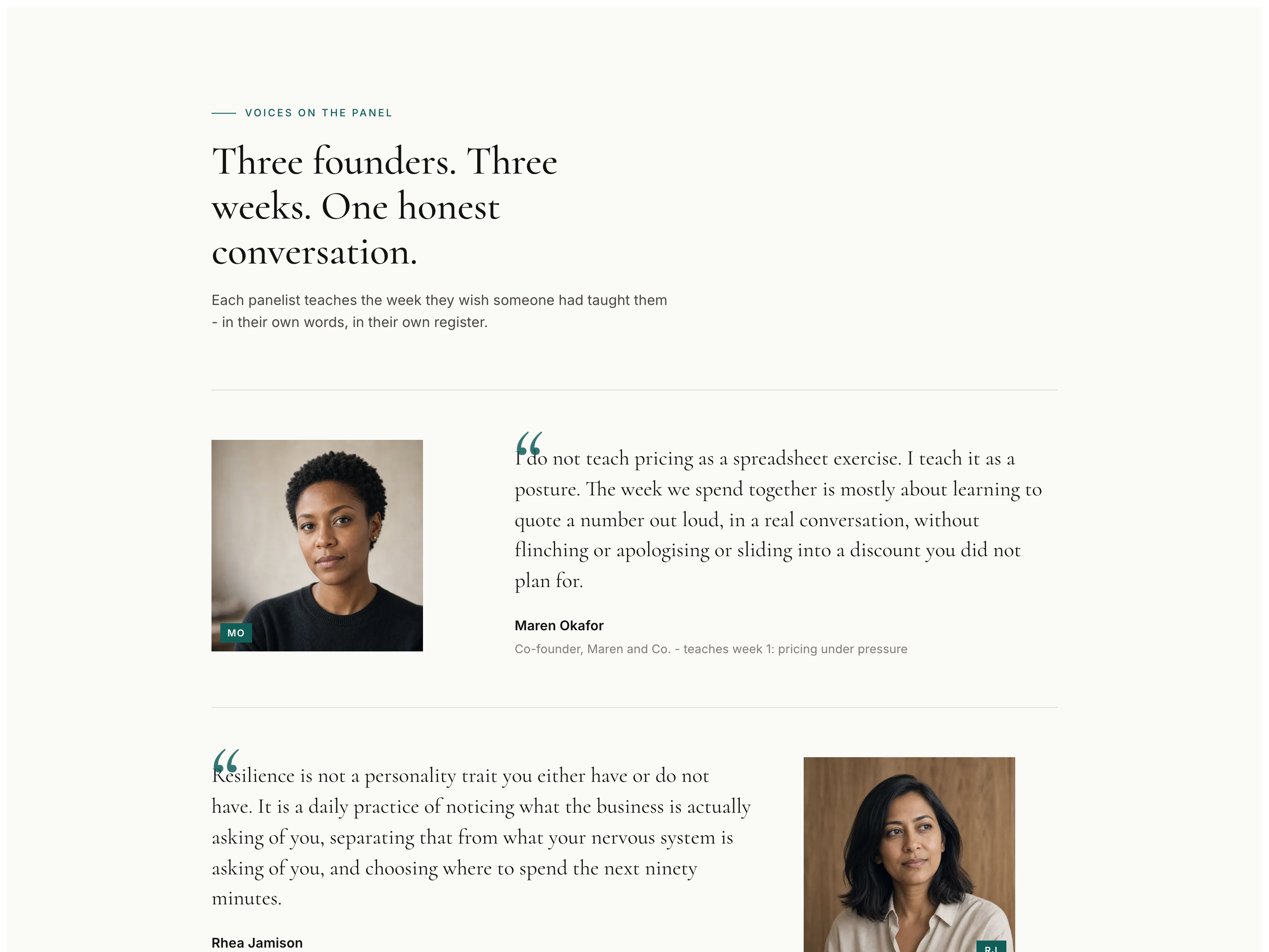 Expert Panel Trust Section — Three-Voice Quote Block preview