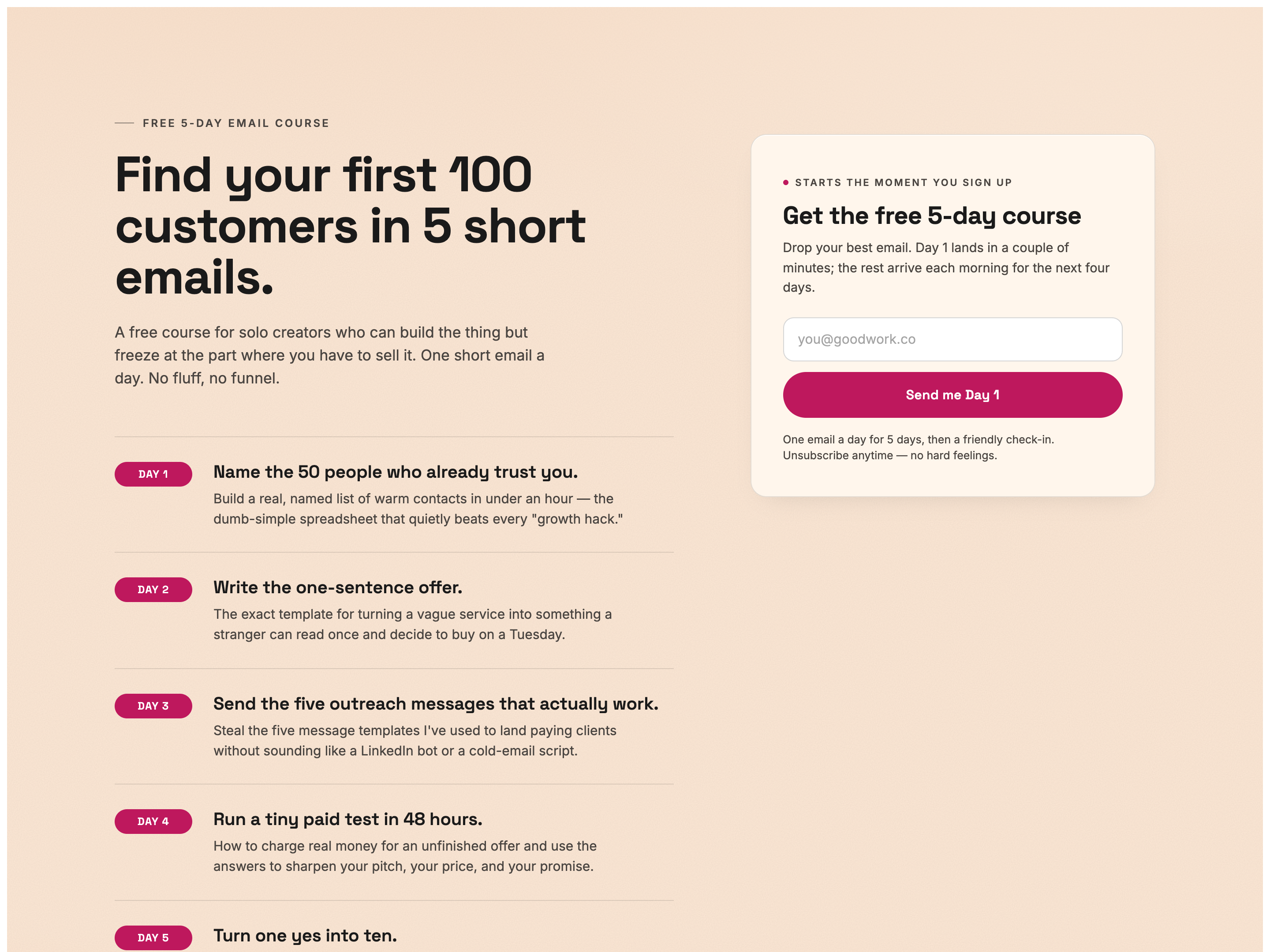 Email Course Opt-In — Five-Day Curriculum Block preview