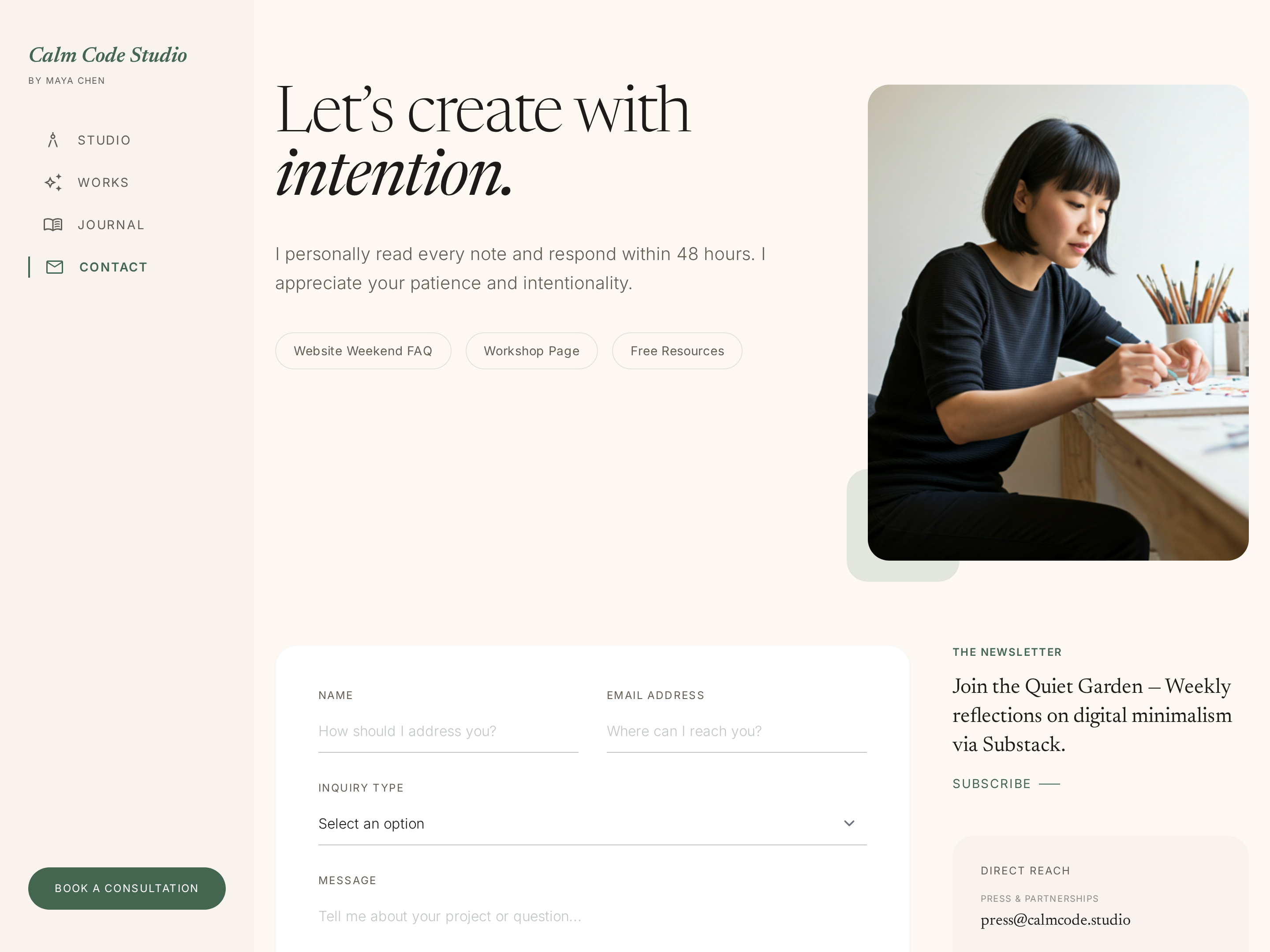 Editorial Contact Page — Warm Form With Inquiry Type preview