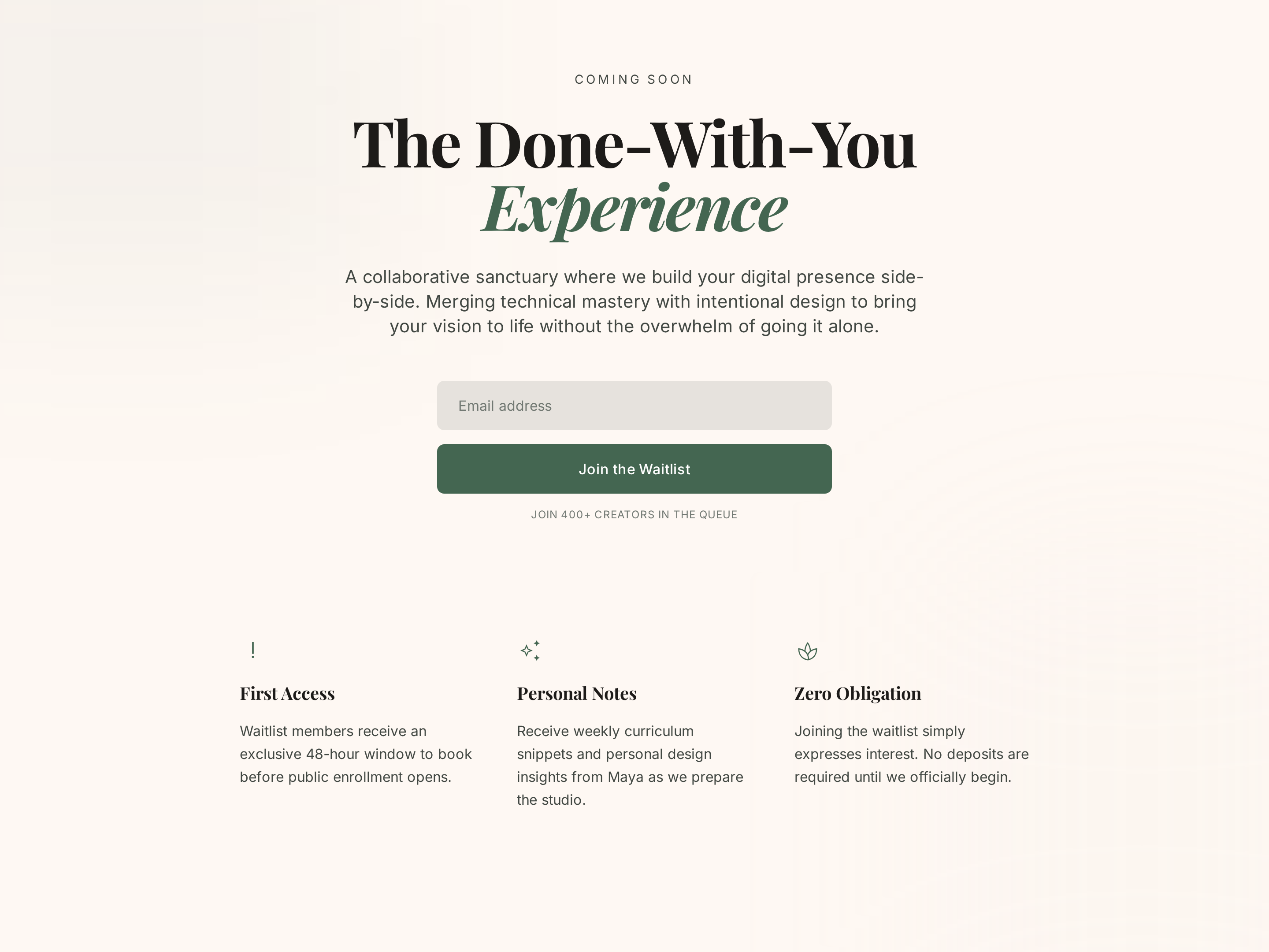 Done-With-You Waitlist Page — Editorial Pre-Launch Capture preview