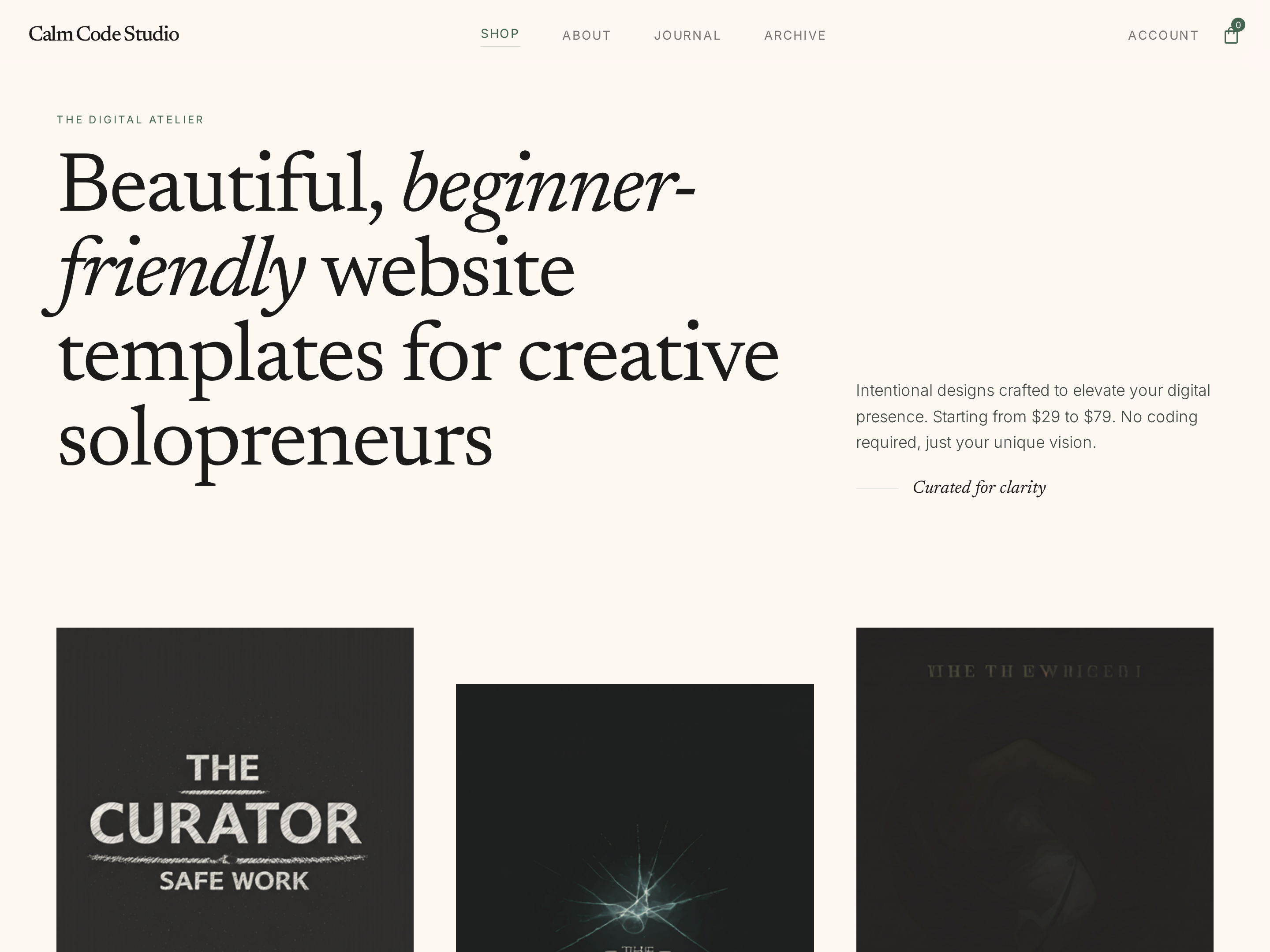 Digital Template Shop — Editorial Card Grid Storefront preview
