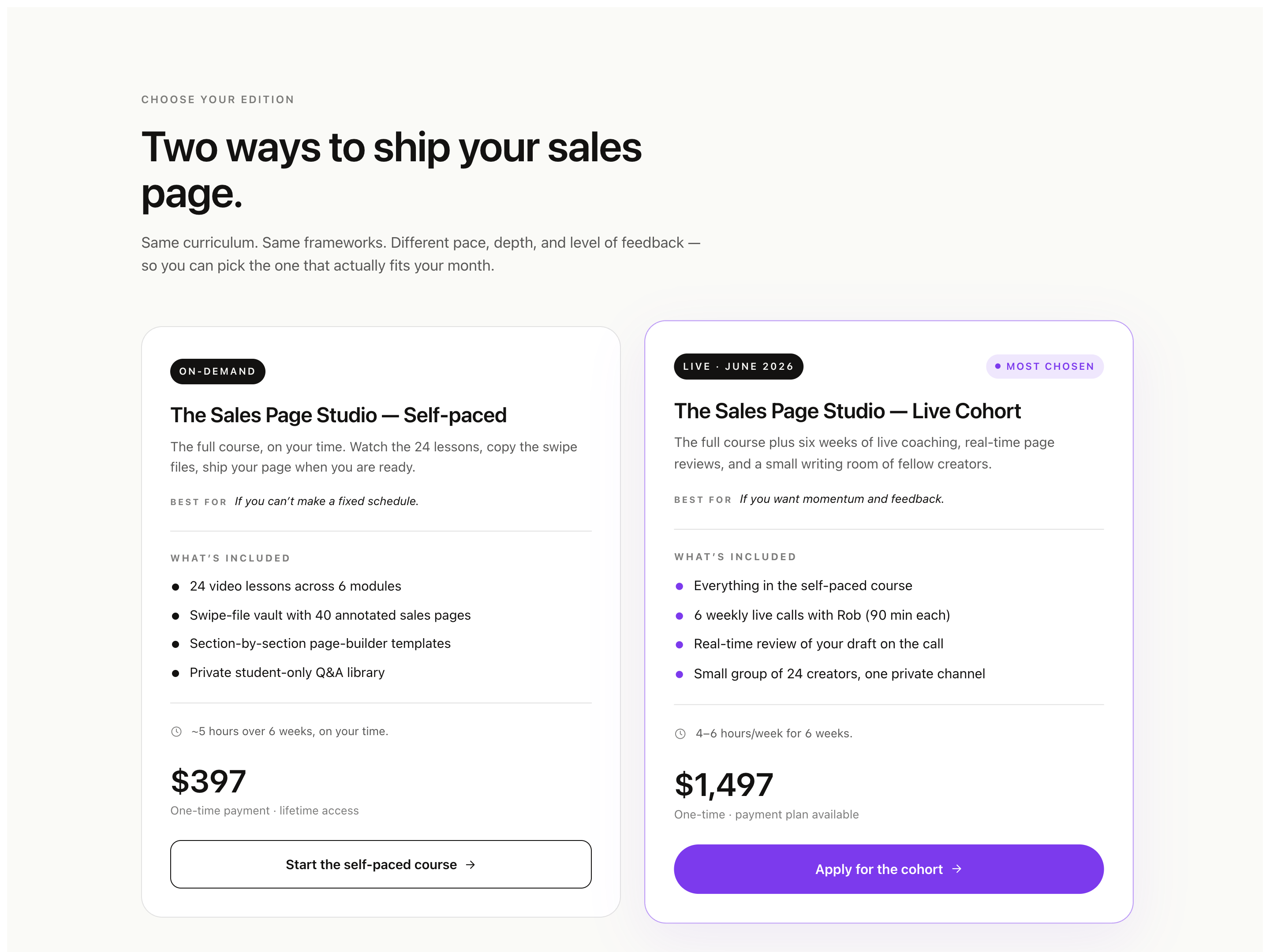 Two-Program Side-by-Side — Self-Select Decision Section preview