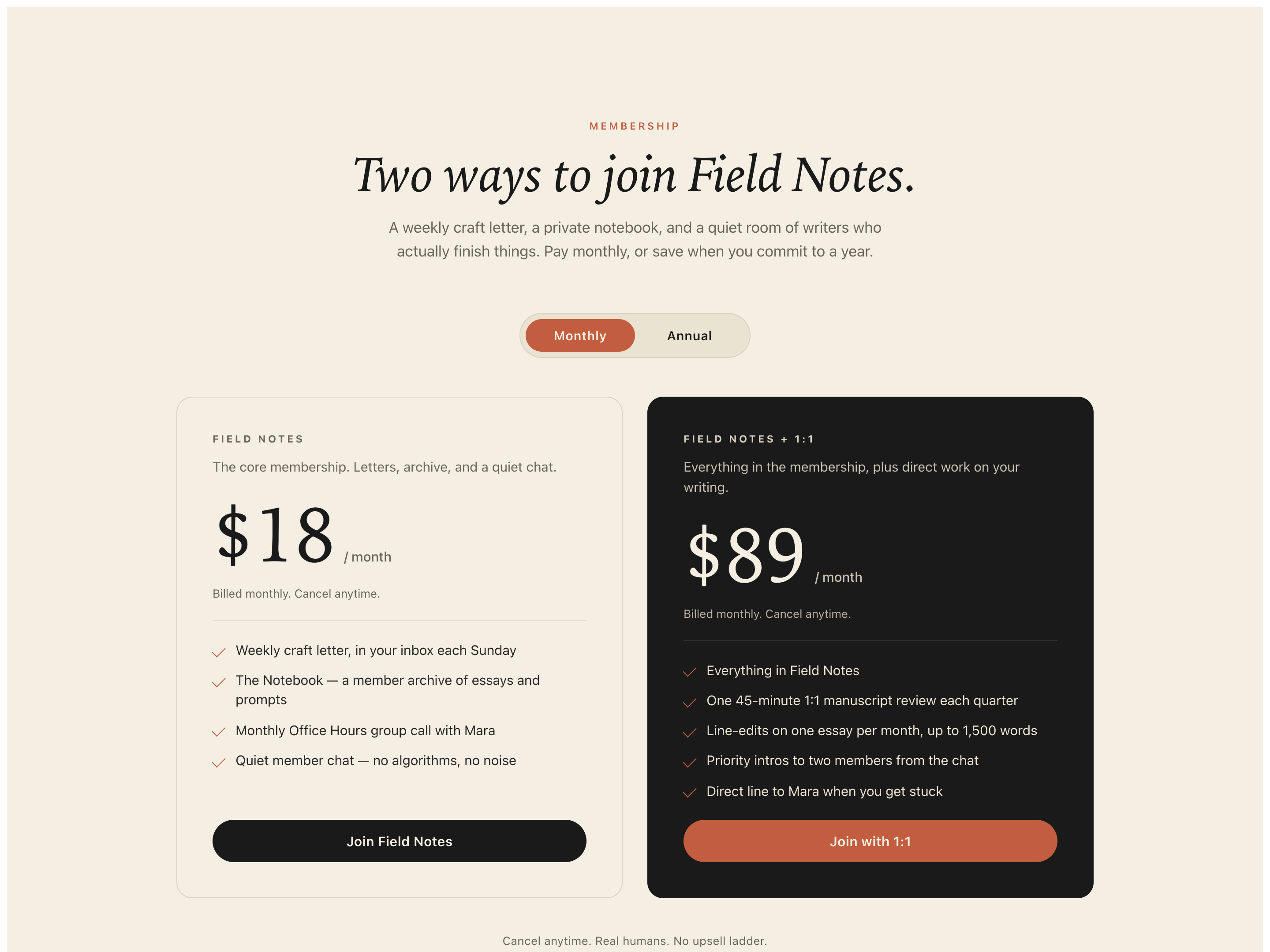 Monthly/Annual Pricing Toggle — Membership Decision Variant preview