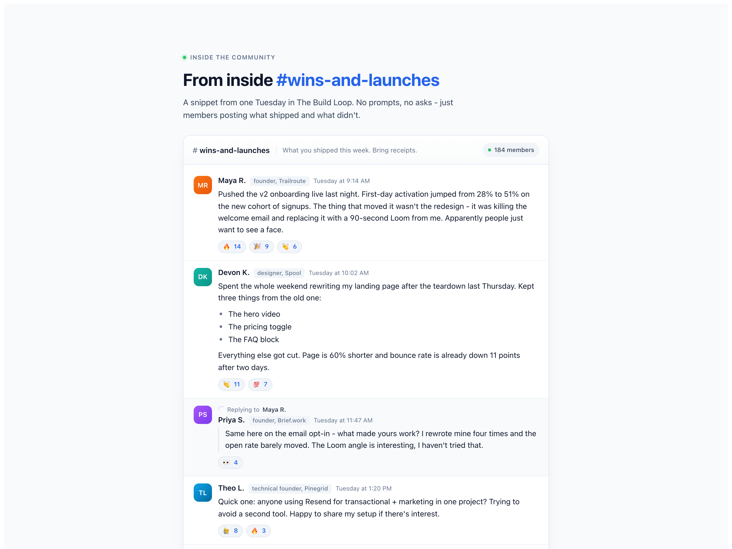 Conversation Thread Testimonials — Mid-Page Community Proof Block preview