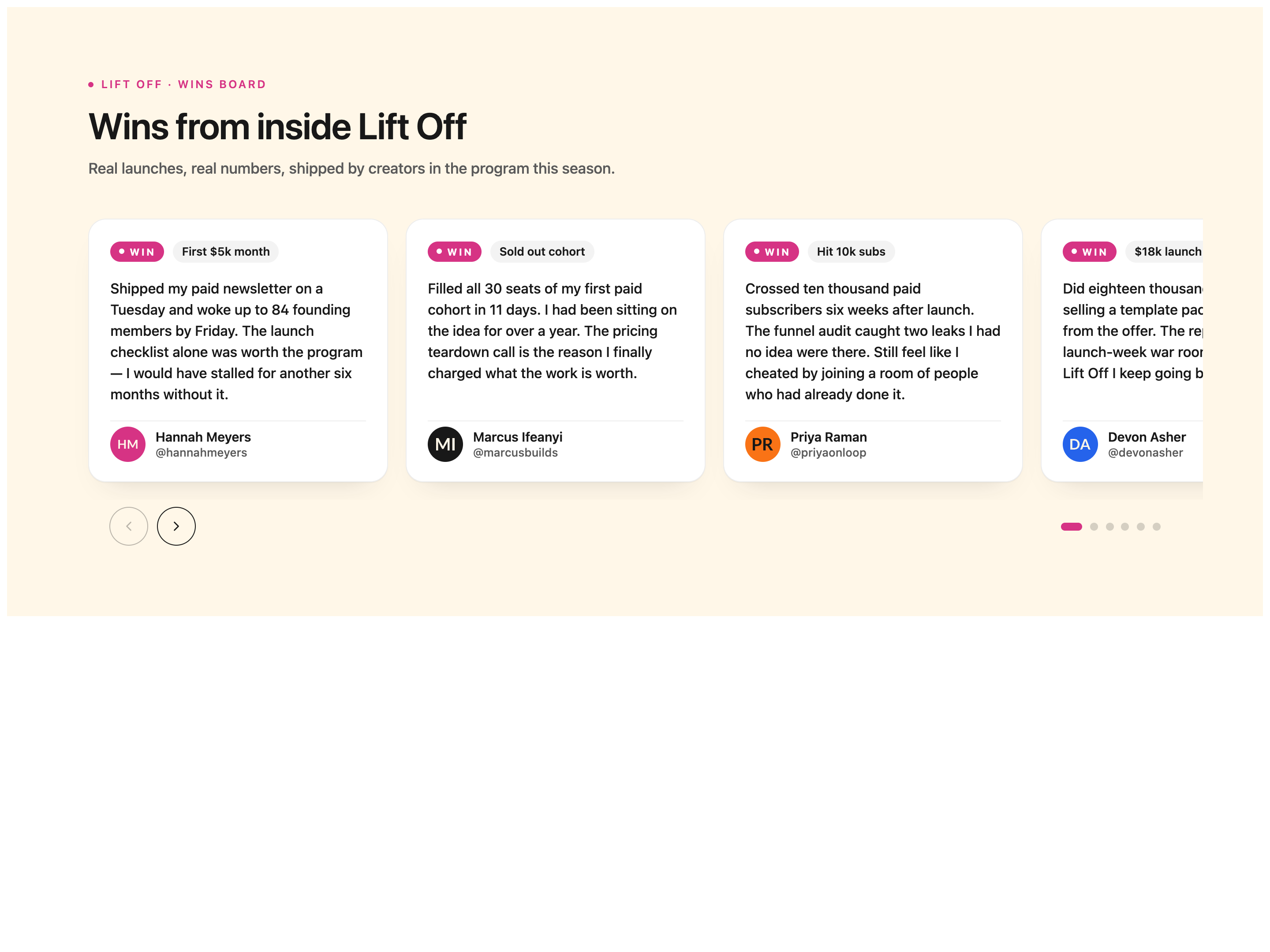 Student Wins Carousel — Mid-Page Social Proof Block preview